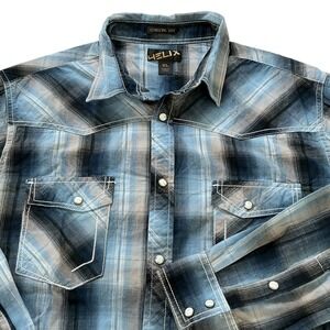 Helix Blue and Black Plaid Casual Button Down Shirt